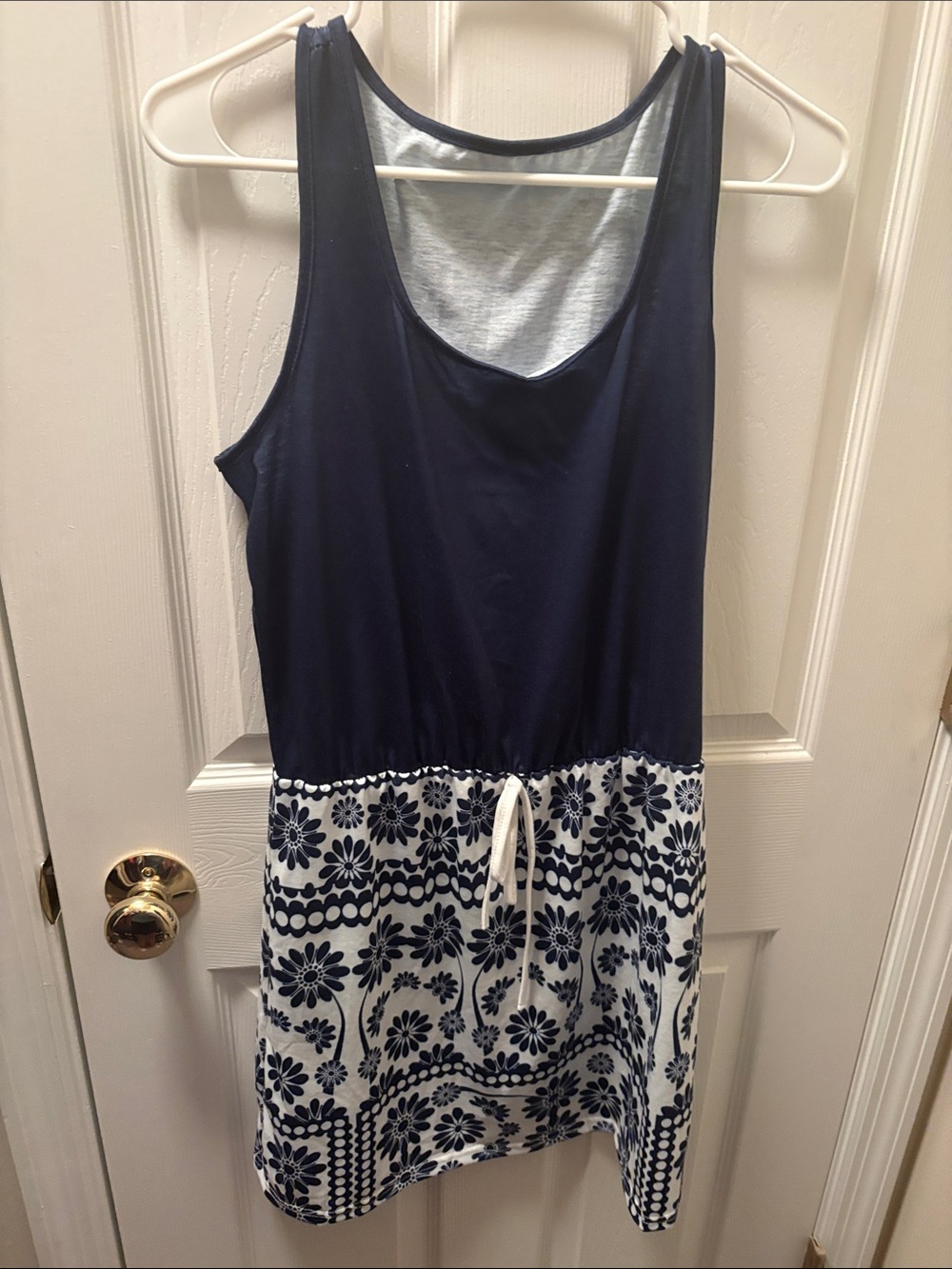 SHEIN Navy and White Floral Tank Dress